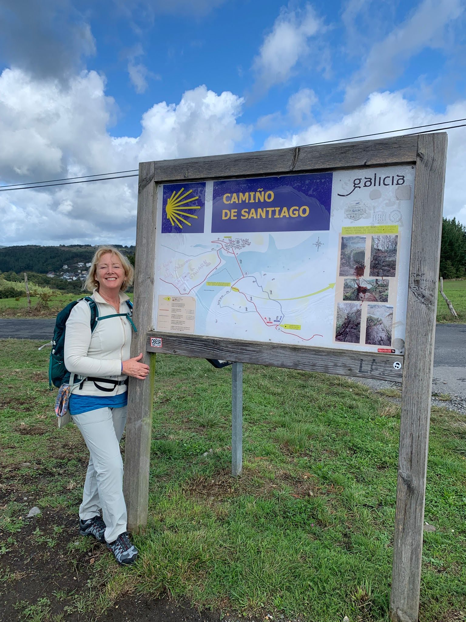 Sue with a map of the Camino de Santiago