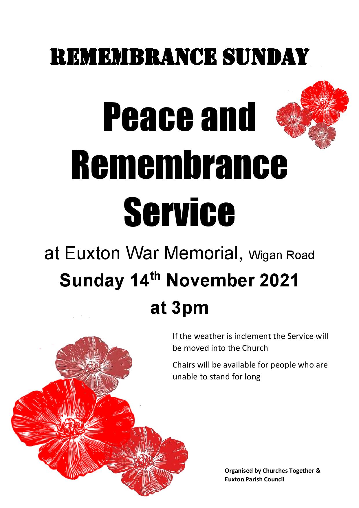 Remembrance Sunday service - Sunday 14th Novemeber at 3pm